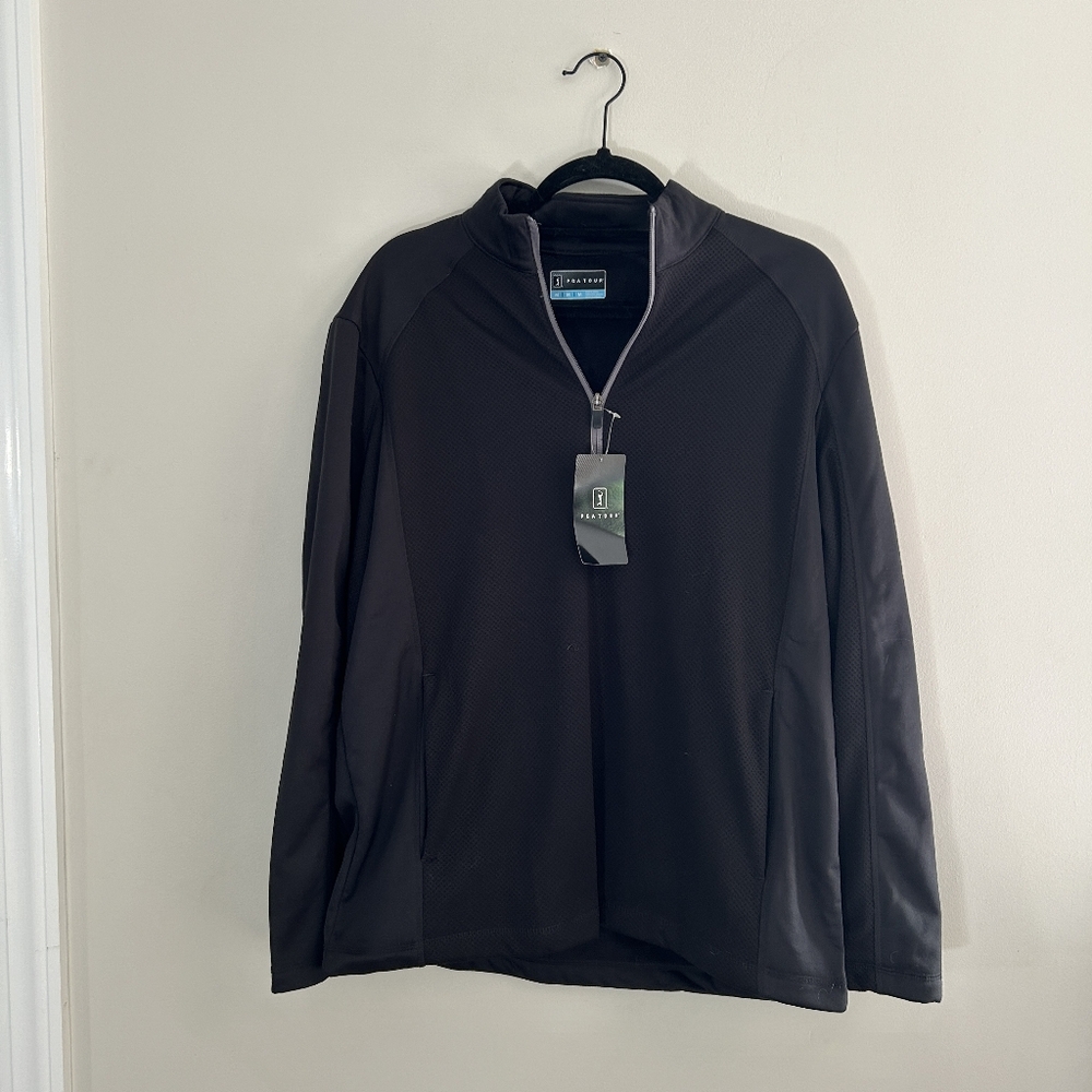 Men's black PGA golf quarter zip fleece sweatshirt
